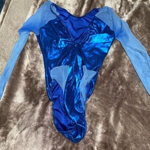 Black with partial blue mesh bodysuit